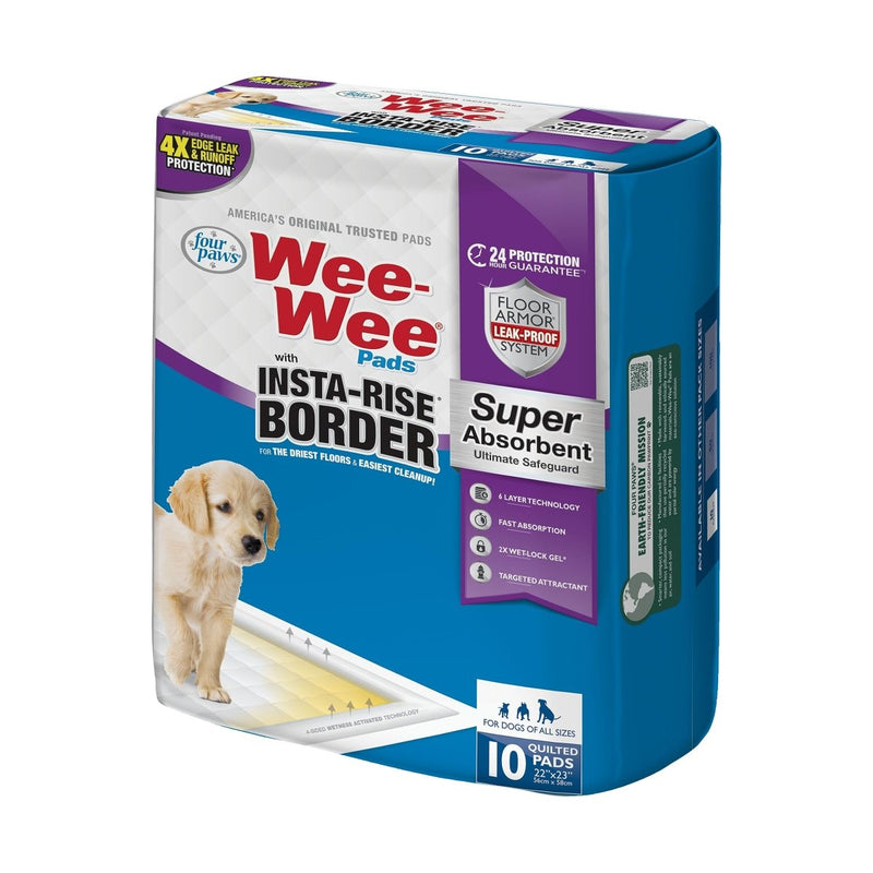 Four Paws Wee - Wee Super Absorbent Dog Pads with Insta - Rise Border - Dog & Puppy Pads for Potty Training - Dog Housebreaking & Puppy Supplies - 22" x 23" - 10 Count - dog pads - 045663974848