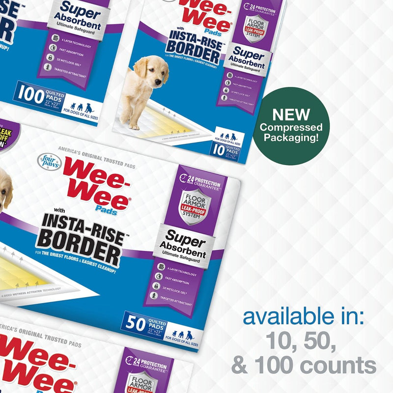 Four Paws Wee - Wee Super Absorbent Dog Pads with Insta - Rise Border - Dog & Puppy Pads for Potty Training - Dog Housebreaking & Puppy Supplies - 22" x 23" - 10 Count - dog pads - 045663974848