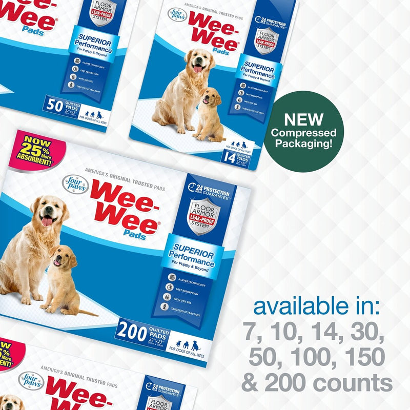 Four Paws Wee - Wee Superior Performance Pee Pads for Dogs - Dog & Puppy Pads for Potty Training - Dog Housebreaking & Puppy Supplies - 22" x 23" - 30 Count - dog pee pads - 045663016302