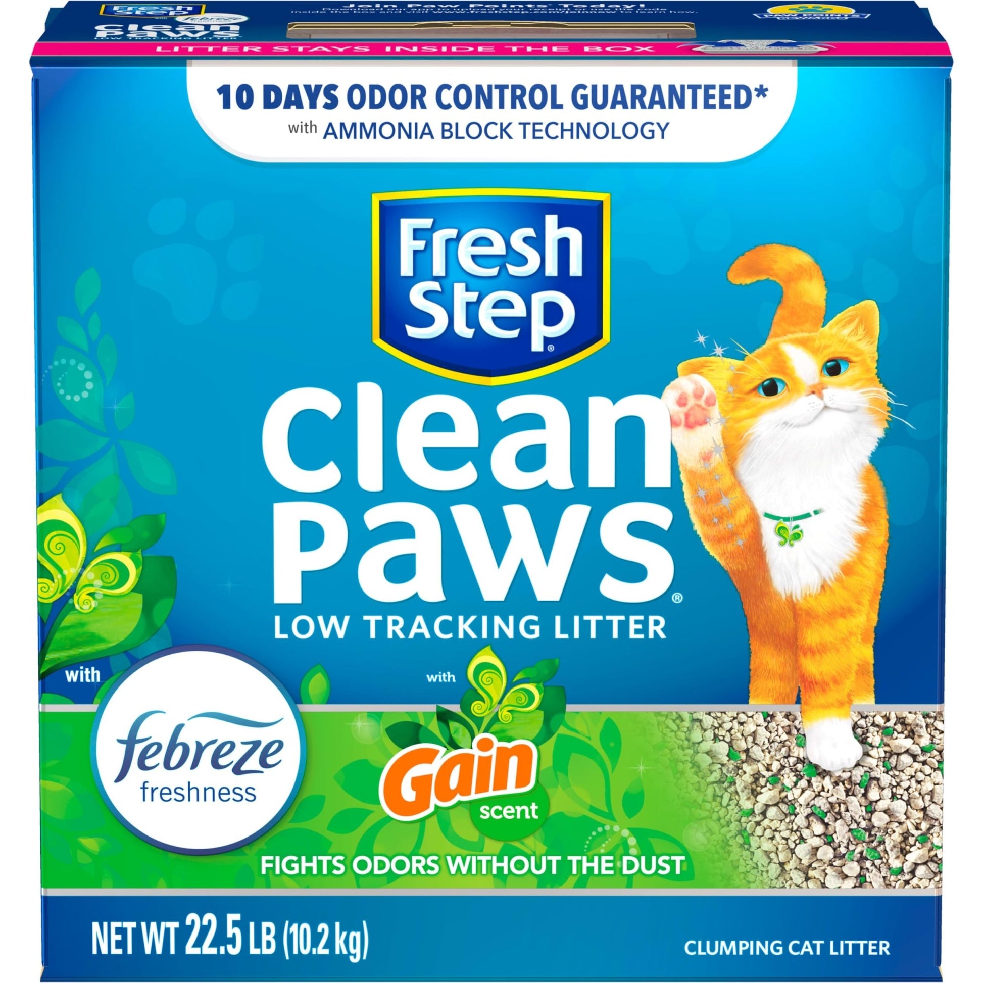 Fresh Step Clean Paws Cat Litter, Clumping Cat Litter With Febreze, Gain Scent 22.5 Pounds
