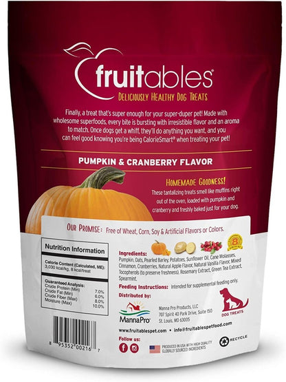 Fruitables Baked Dog Treats – Pumpkin Treats for Dogs – Healthy Low Calorie Treats – Pumpkin and Cranberry – 7 Ounces - dog treat - 895352002167