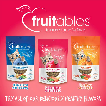 Fruitables Cat Crunchy Treats For Cats – Healthy Low Calorie Packed With Protein Free Of Wheat, Corn And Soy – Made With Real Salmon With Cranberry – 2.5 Ounces