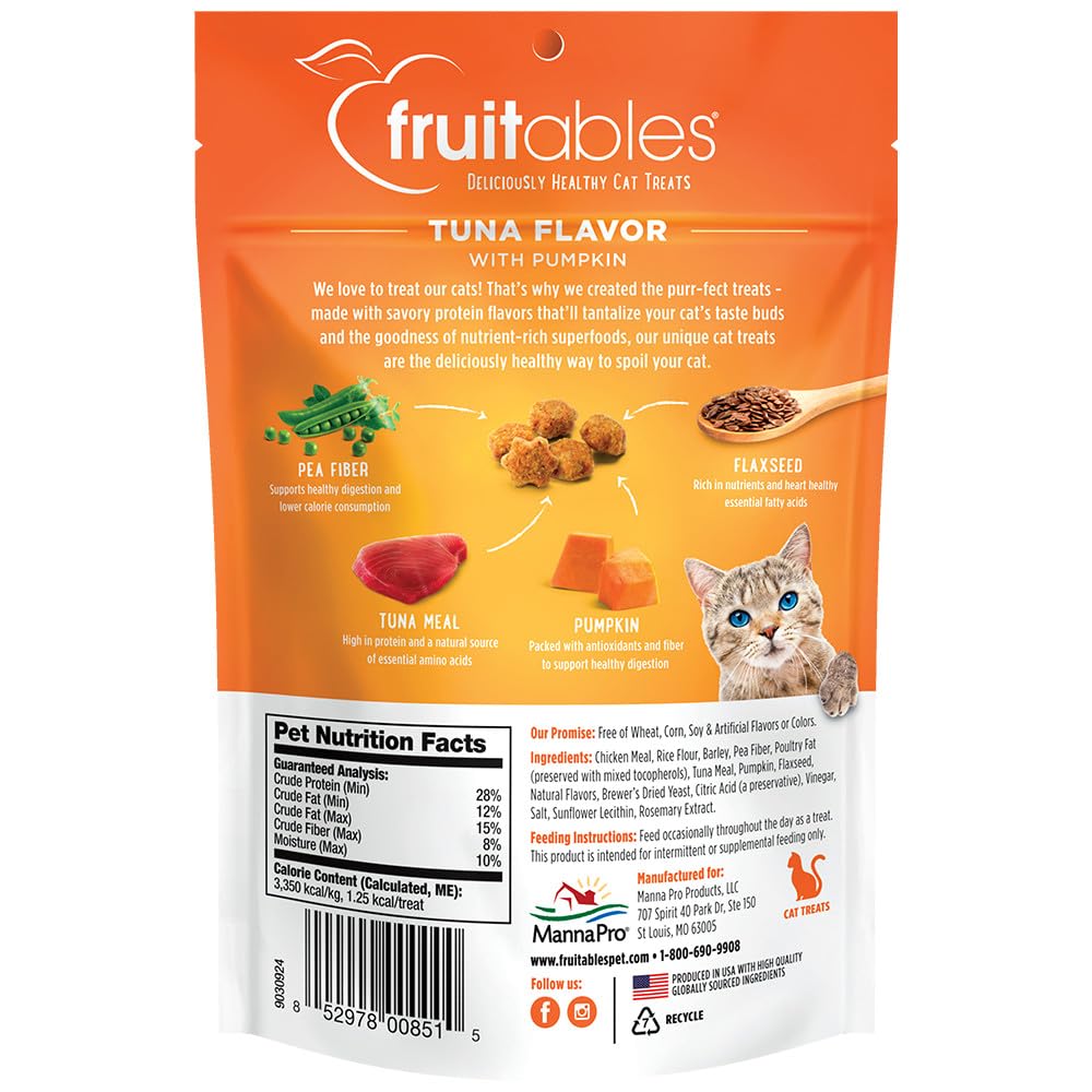 Fruitables Crunchy Treats For Cats â€“ Healthy Low Calorie Treats Packed With Protein â€“ Free Of Wheat, Corn And Soy â€“ Made With Real Tuna With Pumpkin â€“ 2.5 Ounces