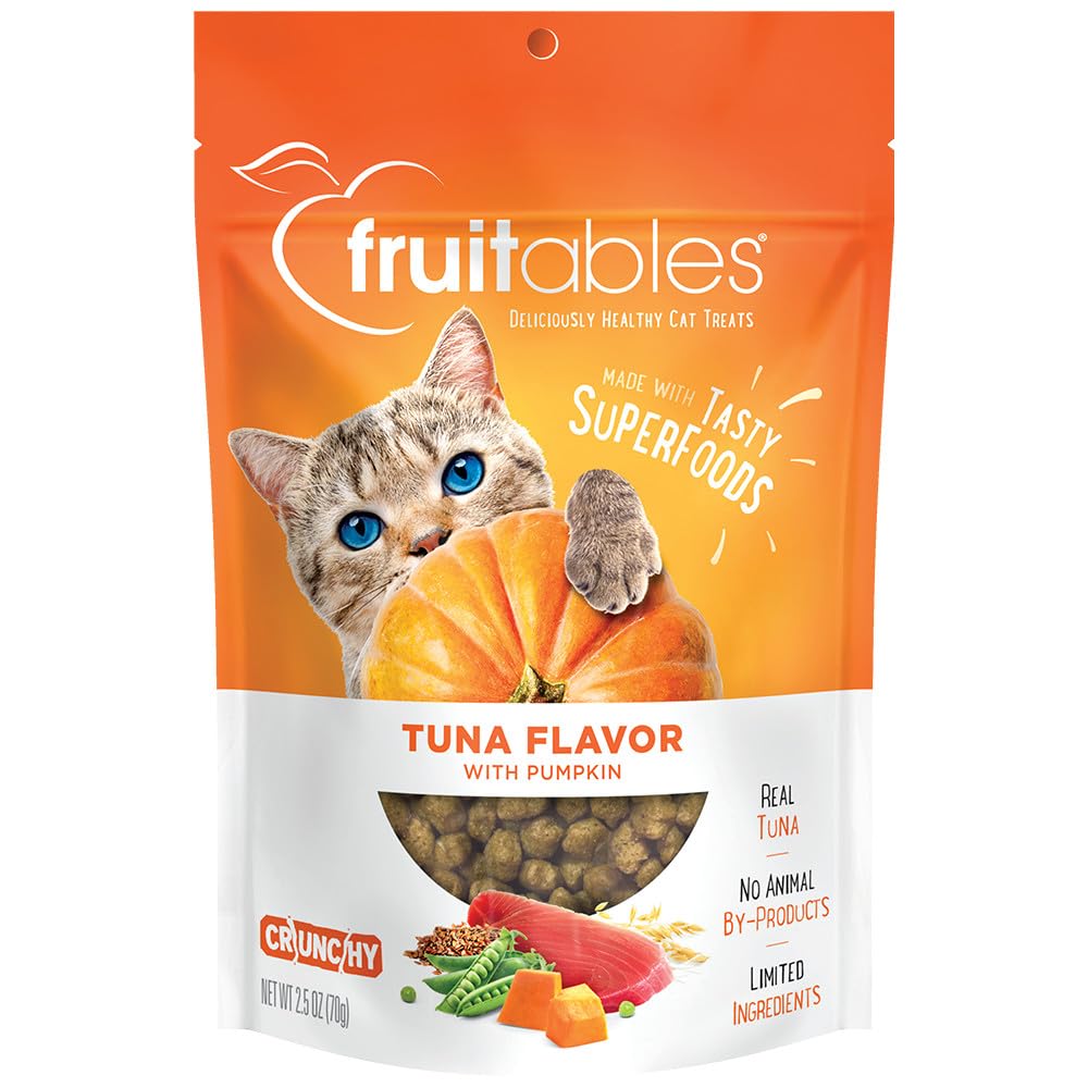Fruitables Crunchy Treats For Cats â€“ Healthy Low Calorie Treats Packed With Protein â€“ Free Of Wheat, Corn And Soy â€“ Made With Real Tuna With Pumpkin â€“ 2.5 Ounces