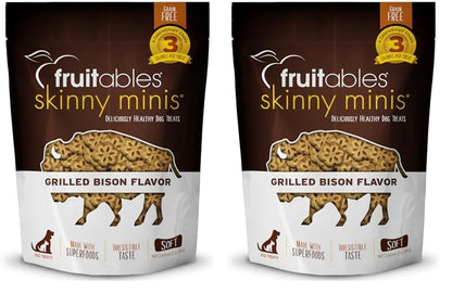 Fruitables Skinny Mini Dog Treats – Healthy Treats for Dogs – Low Calorie Training Treats – Free of Wheat, Corn and Soy – Grilled Bison – 12 Ounces