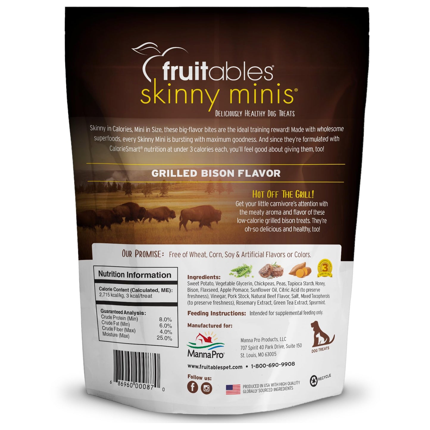Fruitables Skinny Mini Dog Treats – Healthy Treats for Dogs – Low Calorie Training Treats – Free of Wheat, Corn and Soy – Grilled Bison – 12 Ounces