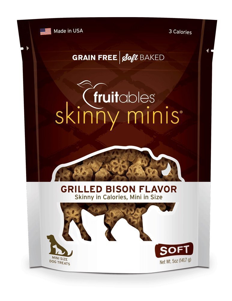 Fruitables Skinny Mini Dog Treats – Healthy Treats for Dogs – Low Calorie Training Treats – Grilled Bison – 5 Ounces - dog treat - 895352002471