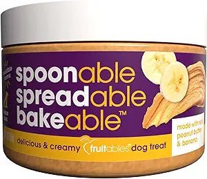 Fruitables Spreads – Spreadable Dog Treat – Bakeable Dog Treat – Real Peanut Butter and Banana – Human - Grade 100% Natural Ingredients – Great for All Dogs – 7 Ounces