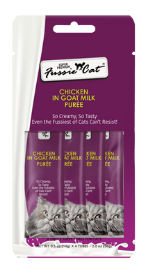 Fussie cat chicken in goat milk purée 4 count tubes