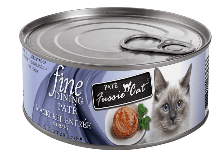 Fussie cat fine dining pate mackerel entree in gravy 3oz canned cat pate