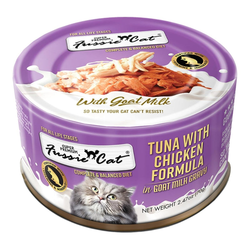 Fussie Cat Premium Tuna with Chicken in Goat milk - Gravy - 2.47oz. - cat food - 888641133475