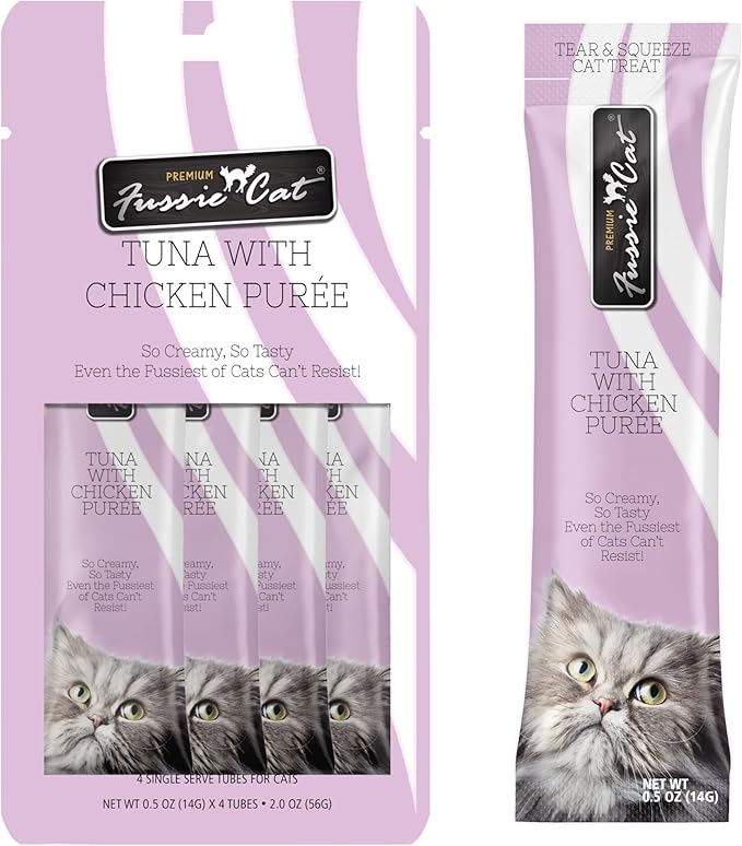 Fussie Cat Tuna with Chicken Purée 4 count single serve tubes