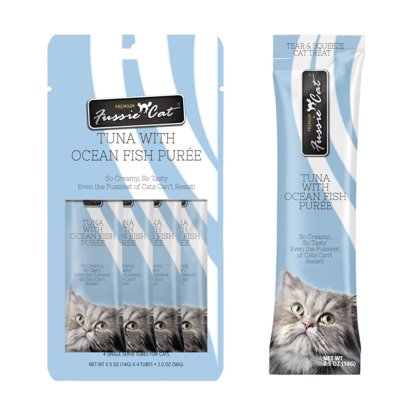 Fussie Cat Tuna with Ocean Fish Puree Grey Cat Treats - 4 Count - cat treat - 888641136285