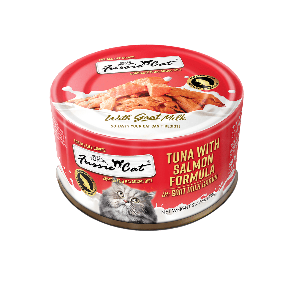 Fussie cat tuna with salmon formula with goat milk gravy