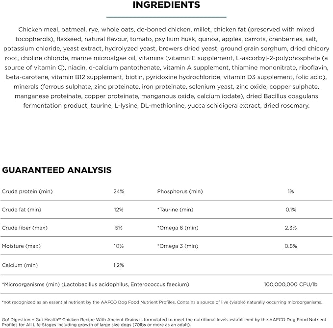 Go solutions digestion gut health chicken recipe with ancient grains 3.5 lbs