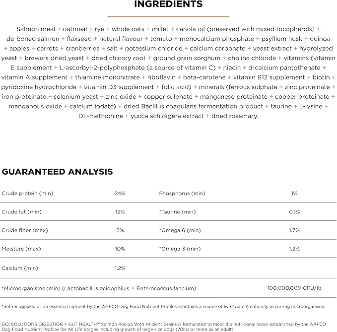 Go solutions digestion gut health salmon recipe with ancient grains 3.5 lbs