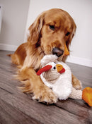 goDog Checkers Fat Rooster Squeaky Plush Dog Toy, Chew Guard Technology - White, Large - 743723708821