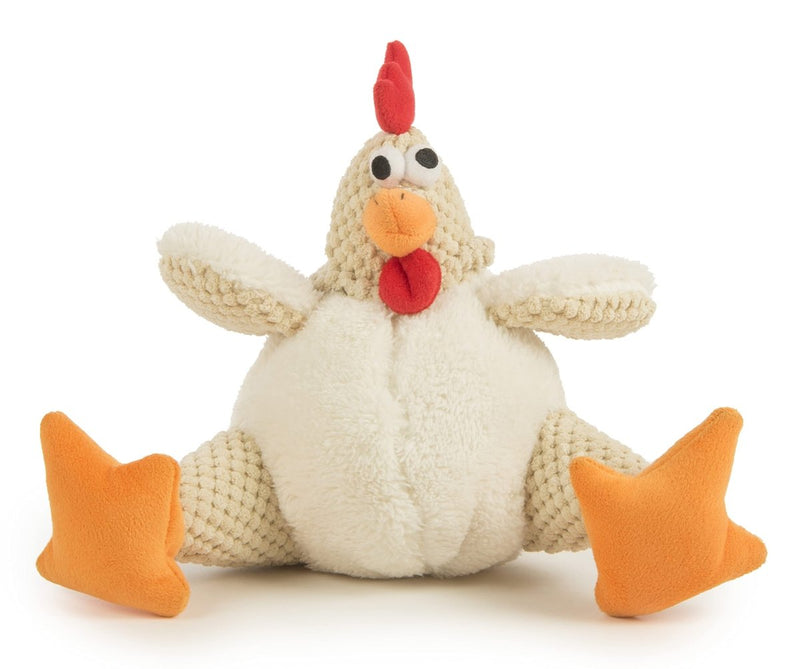 goDog Checkers Fat Rooster Squeaky Plush Dog Toy, Chew Guard Technology - White, Large - 743723708821