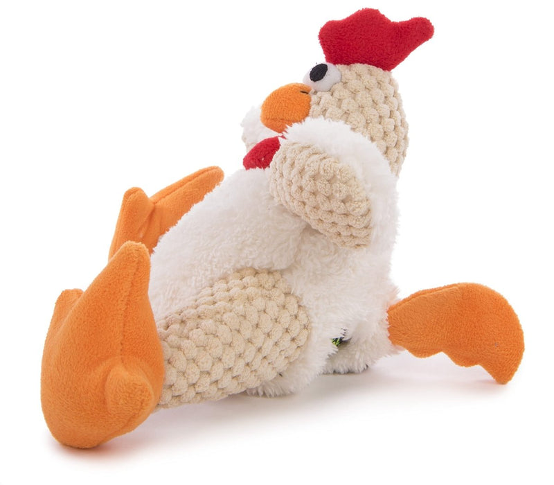 goDog Checkers Fat Rooster Squeaky Plush Dog Toy, Chew Guard Technology - White, Small - 743723708838