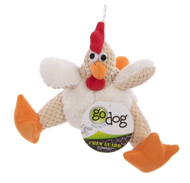 goDog Checkers Fat Rooster Squeaky Plush Dog Toy, Chew Guard Technology - White, Small - 743723708838