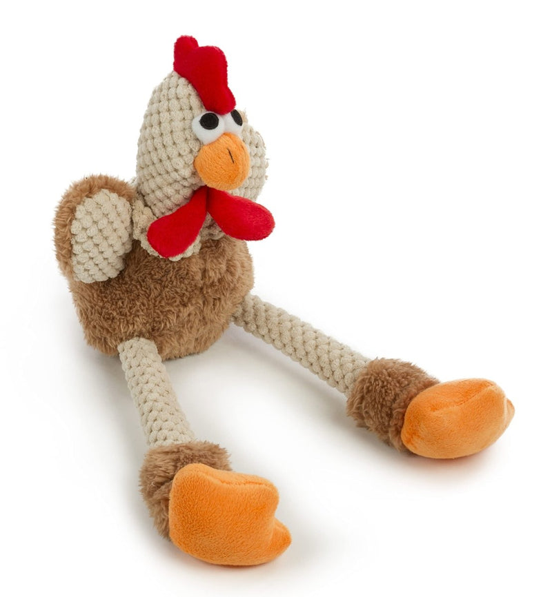 goDog Checkers Skinny Rooster Squeaky Plush Dog Toy, Chew Guard Technology - Brown, Large - 743723708807