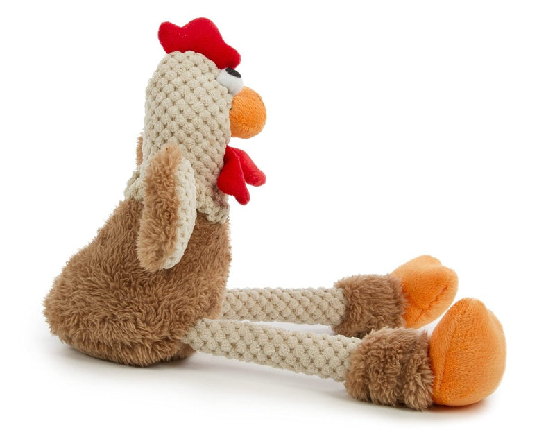 goDog Checkers Skinny Rooster Squeaky Plush Dog Toy, Chew Guard Technology - Brown, Small - 743723708814