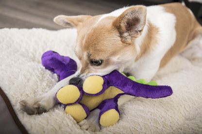 goDog Dinos Bruto Squeaky Plush Dog Toy - Chew Guard Technology - Purple - Small