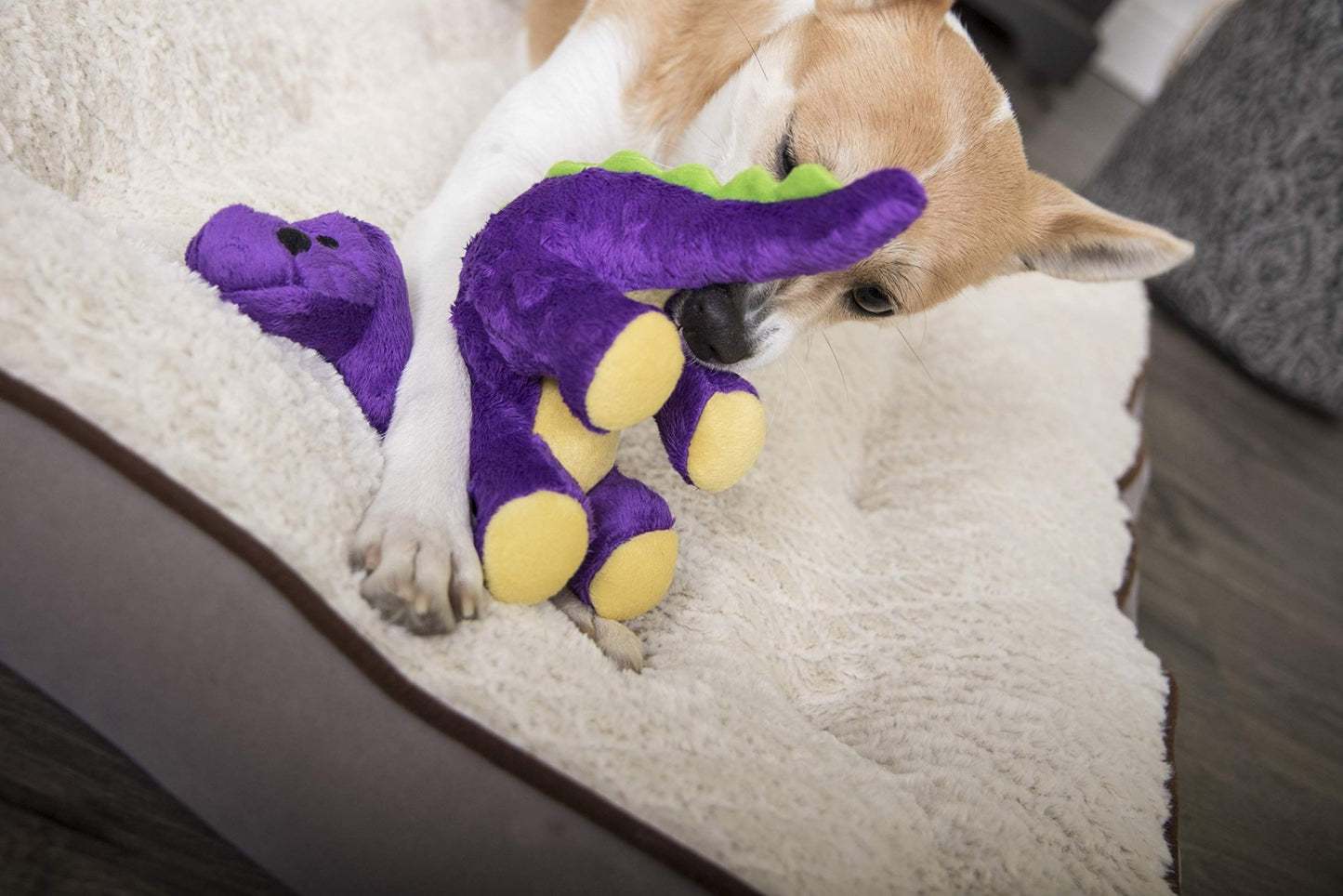 goDog Dinos Bruto Squeaky Plush Dog Toy - Chew Guard Technology - Purple - Small