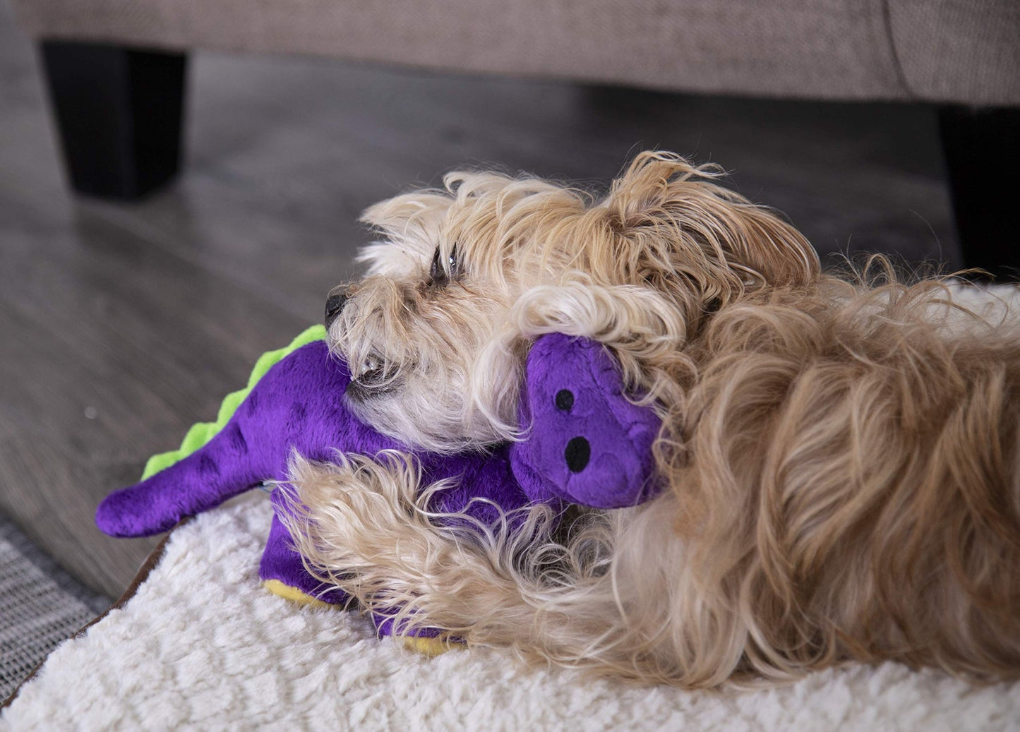 goDog Dinos Bruto Squeaky Plush Dog Toy - Chew Guard Technology - Purple - Small