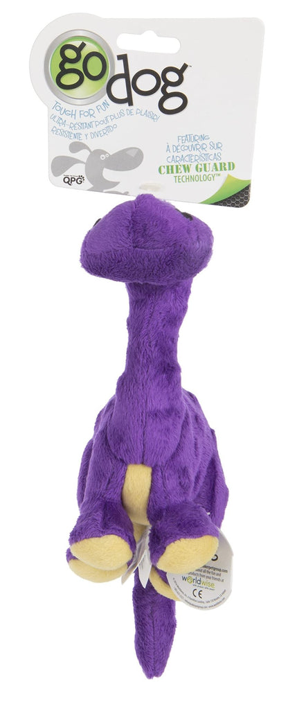 goDog Dinos Bruto Squeaky Plush Dog Toy - Chew Guard Technology - Purple - Small
