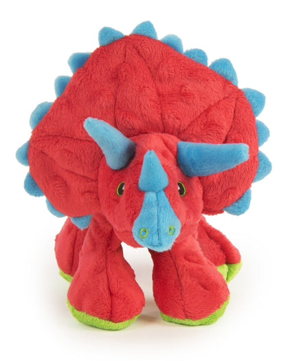 goDog Dinos Frills Squeaky Plush Dog Toy - Chew Guard Technology - Red - Large
