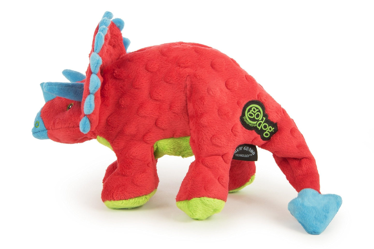 goDog Dinos Frills Squeaky Plush Dog Toy - Chew Guard Technology - Red - Large