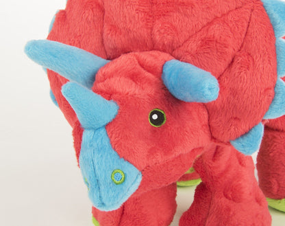 goDog Dinos Frills Squeaky Plush Dog Toy - Chew Guard Technology - Red - Large