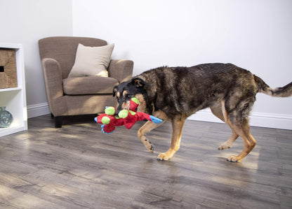 goDog Dinos Frills Squeaky Plush Dog Toy - Chew Guard Technology - Red - Large