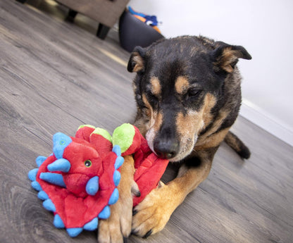 goDog Dinos Frills Squeaky Plush Dog Toy - Chew Guard Technology - Red - Large