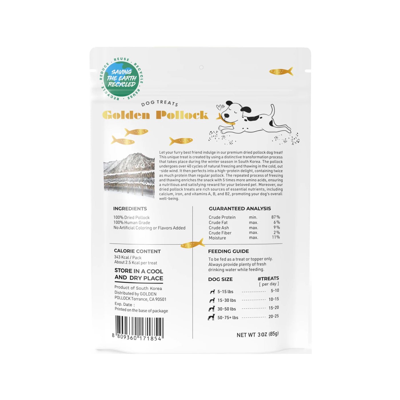 Golden pollock dog treats wild caught Alaskan pollock 3oz dog treats