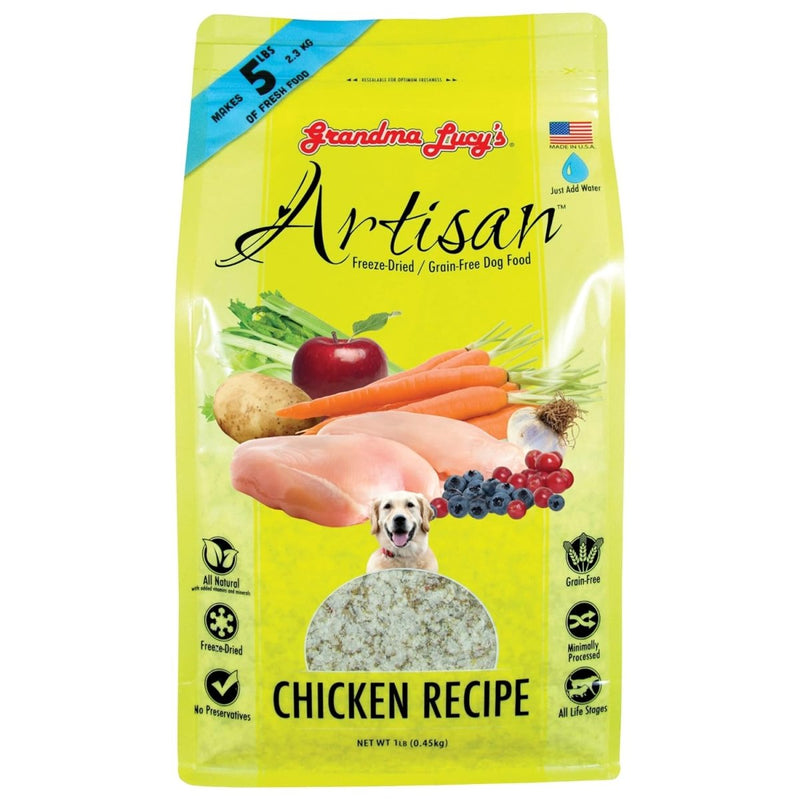 Grandma Lucy's Artisan Dog Food, Grain Free and Freeze - Dried - Artisan Chicken, 1Lb Bag - freeze dried dog food - 884308731015