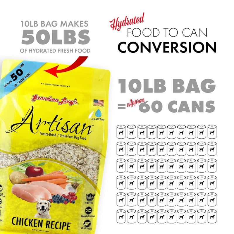 Grandma Lucy's Artisan Dog Food, Grain Free and Freeze - Dried - Artisan Chicken, 3Lb Bag - freeze dried dog food - 884308730018