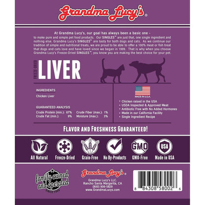 Grandma Lucy’s Singles Pet Treat, Freeze - Dried Single Ingredient Treats for Dogs and Cats - Liver, 2.5 oz - freeze dried dog treats - 884308580026