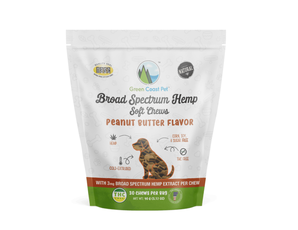 Green coast pet broad spectrum hemp soft chews 3mg 30ct 90mg cbd peanut butter