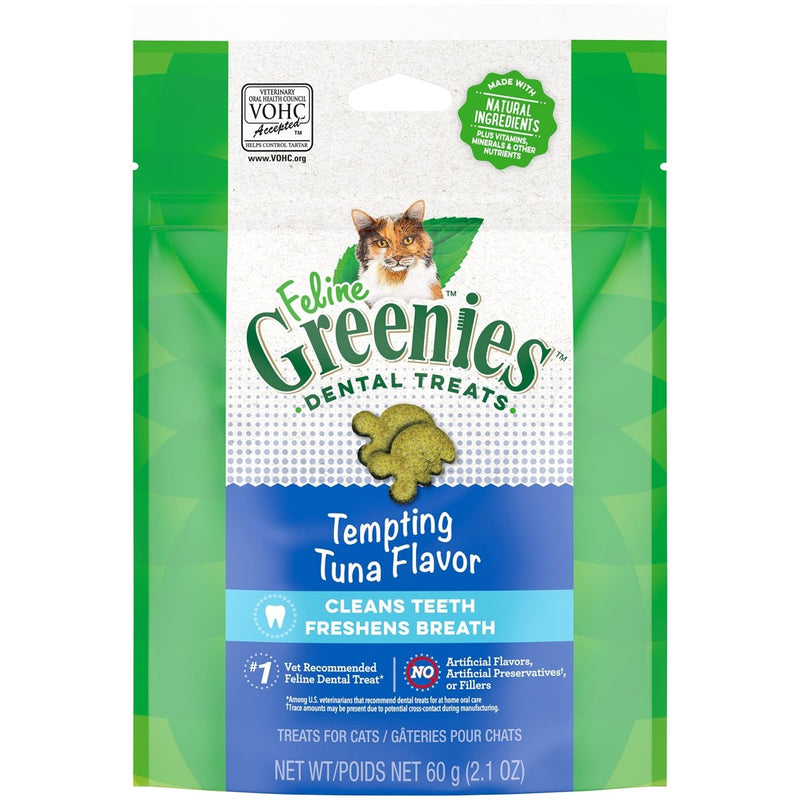 Greenies Feline Adult Natural Dental Care Cat Treats - Tuna Flavor - 2.1 oz Pouch - cat treat - 642863111334