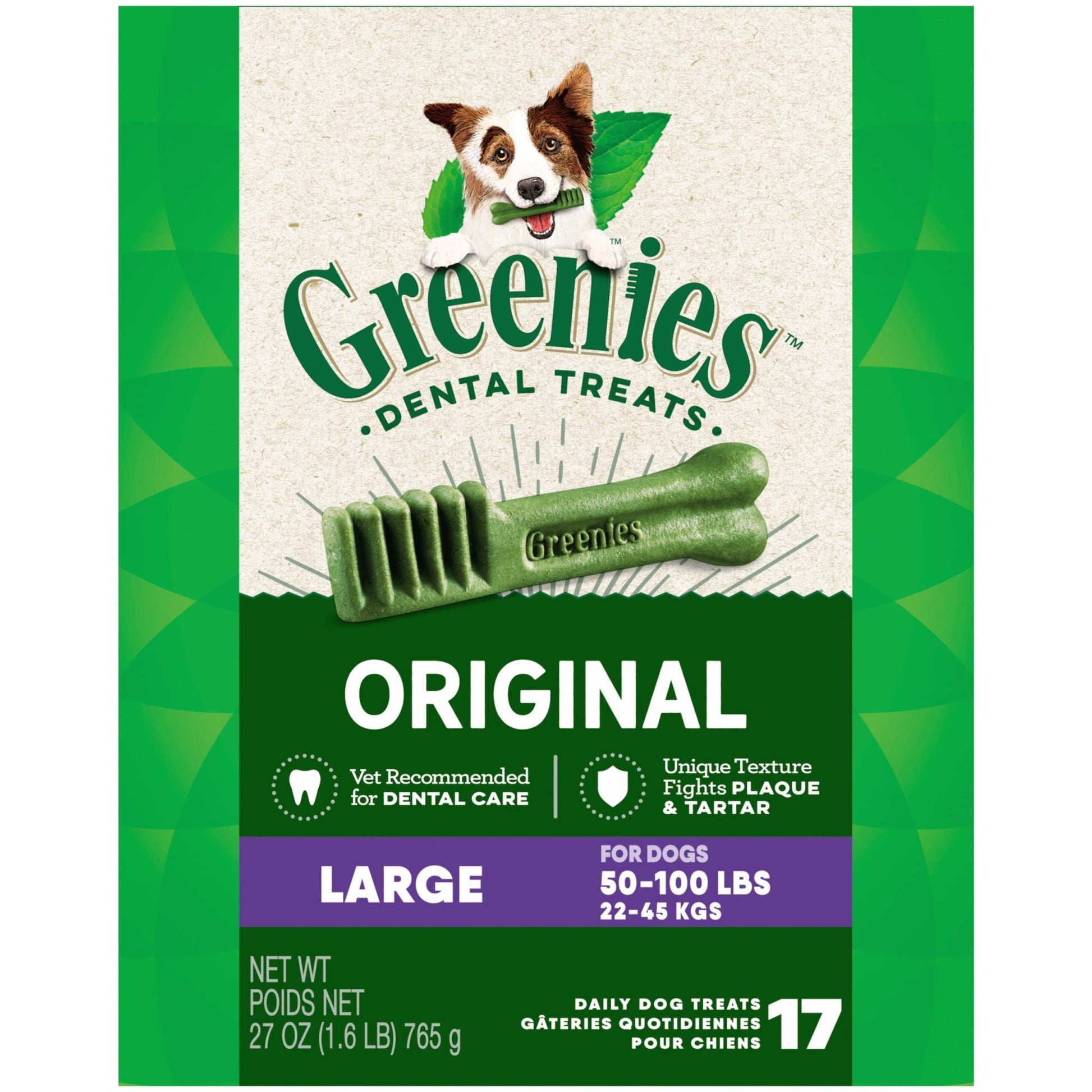 Greenies Original Large Natural Dental Care Dog Treats, 27 Oz. Pack (17 Treats)