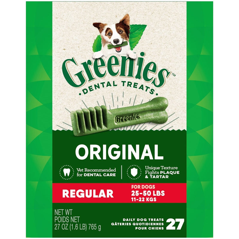 Greenies Original Regular Natural Dog Dental Care Chews Oral Health Dog Treats - 27 oz. Pack (27 Treats) - 642863041198