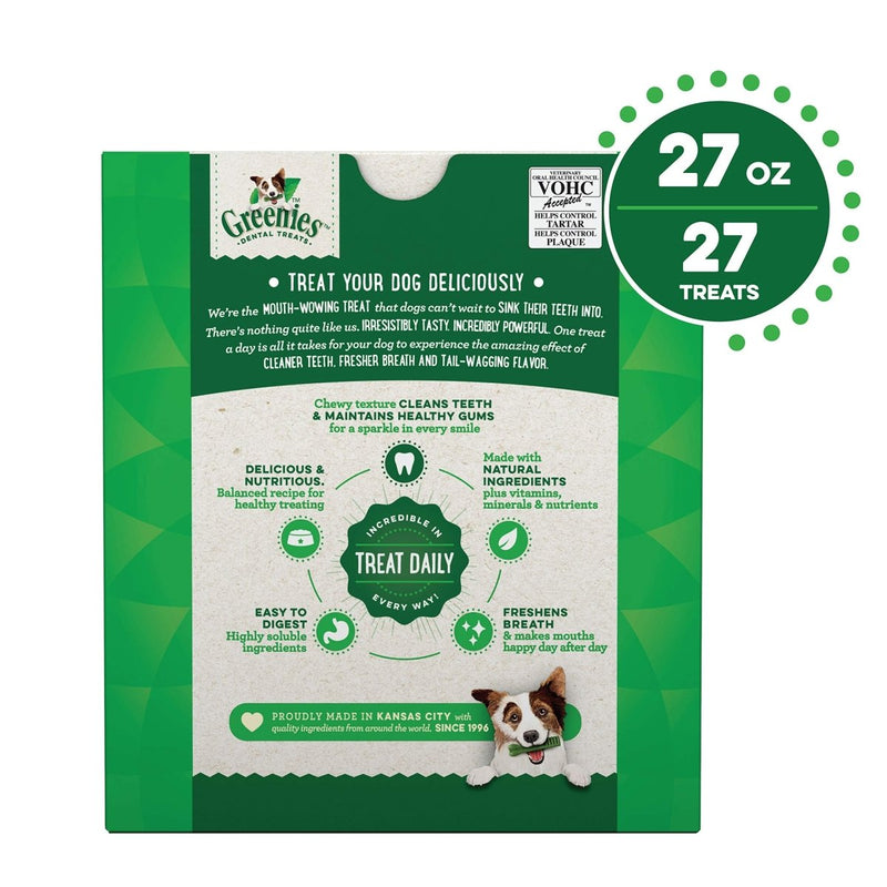 Greenies Original Regular Natural Dog Dental Care Chews Oral Health Dog Treats - 27 oz. Pack (27 Treats) - 642863041198