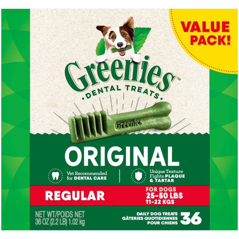 Greenies Original Regular Natural Dog Dental Care Chews Oral Health Dog Treats - 36 count - 642863101045