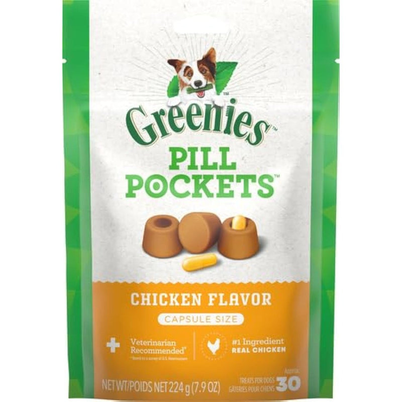 Greenies Pill Capsule Size Natural Soft Dog Treats - Chicken Flavor - 7.9 oz. 30 Treats - pill pocket - 642863045417