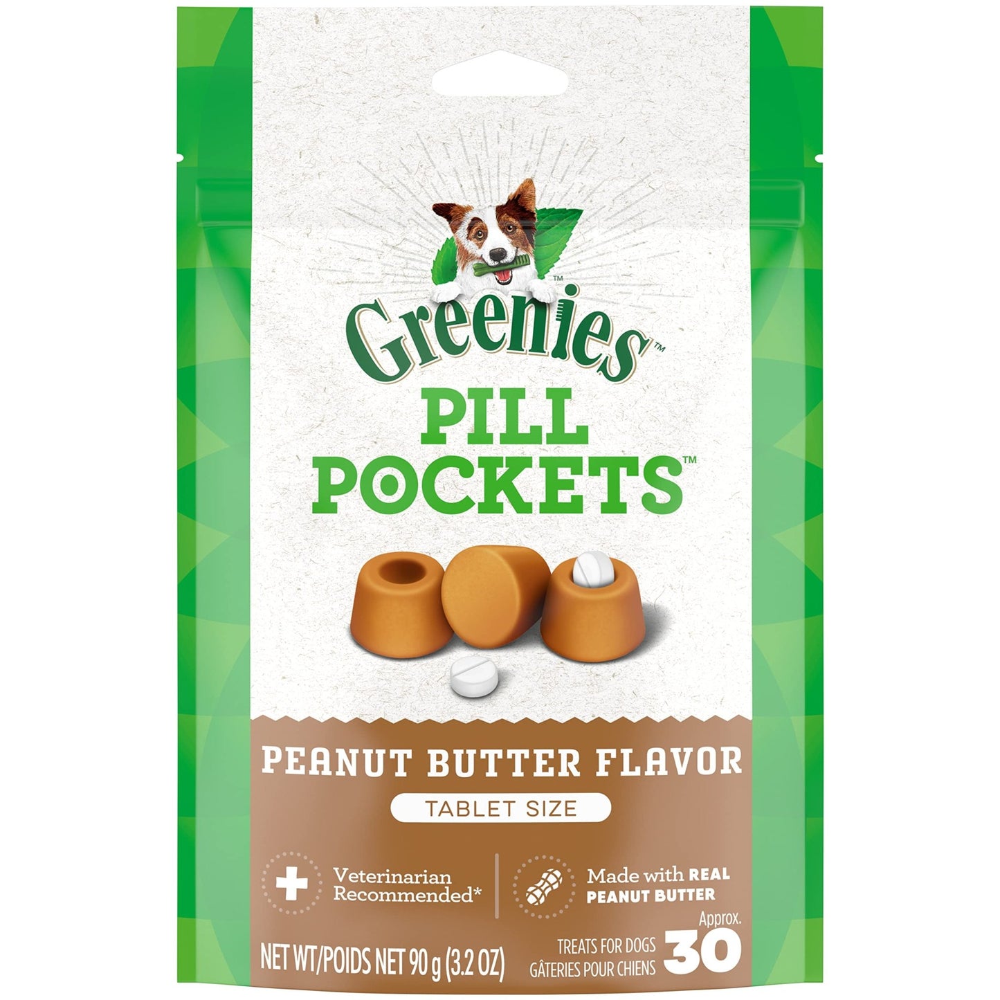 Greenies Pill Pockets For Dogs Tablet Size Natural Soft Dog Treats With Real Peanut Butter, 3.2 Oz. pack of 30