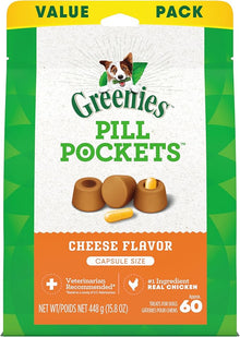 Greenies Pill Pockets Large Size Soft Dog Treats for Capsules, Cheese Flavor, Made With Natural Ingredients Plus Minerals & Trace Nutrients, 15.8 oz. (60 Count, Pack of 1)