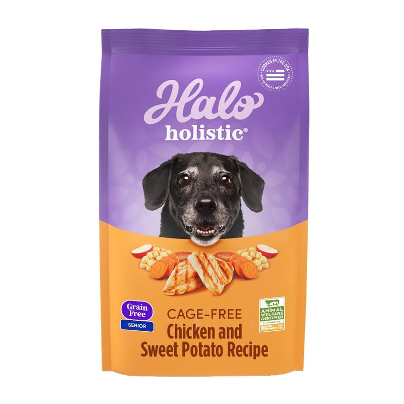 Halo Purely for Pets Holistic Dog Food, Complete Digestive Health Grain Free Cage - Free Chicken and Sweet Potato Recipe, Dry Dog Food Bag, Senior Formula, 3.5 - lb Bag - 745158585039