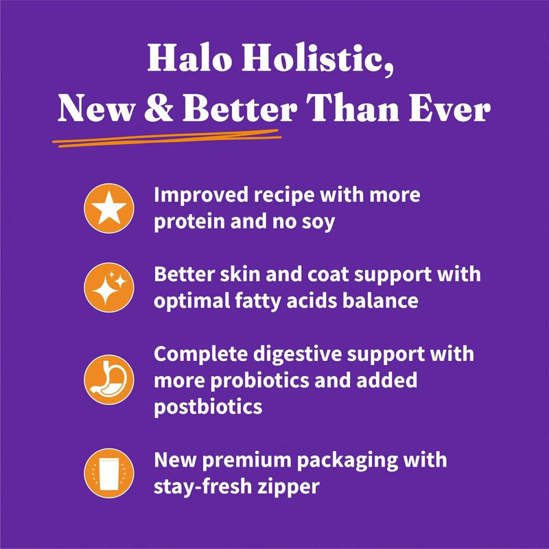 Halo Purely for Pets Holistic Dog Food, Complete Digestive Health Grain Free Cage - Free Chicken and Sweet Potato Recipe, Dry Dog Food Bag, Senior Formula, 3.5 - lb Bag - 745158585039